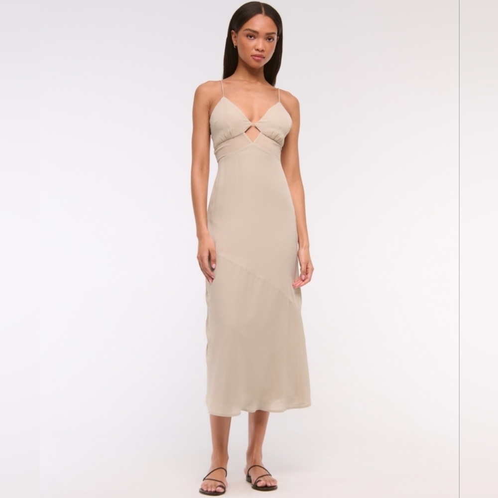 NWT Abercrombie & Fitch Tie-Back Sheer Slip Midi Dress